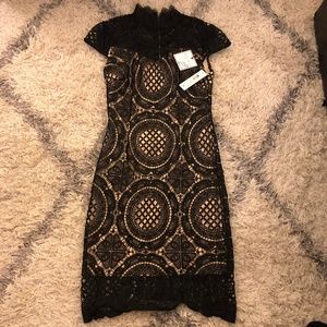 Bisou Bisou Black Lace Cap Sheath Cocktail Dress